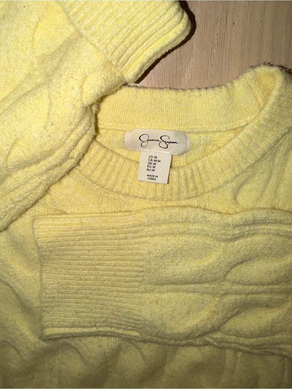Jessica Simpson Pale Yellow Cable Knit Crew Sweater